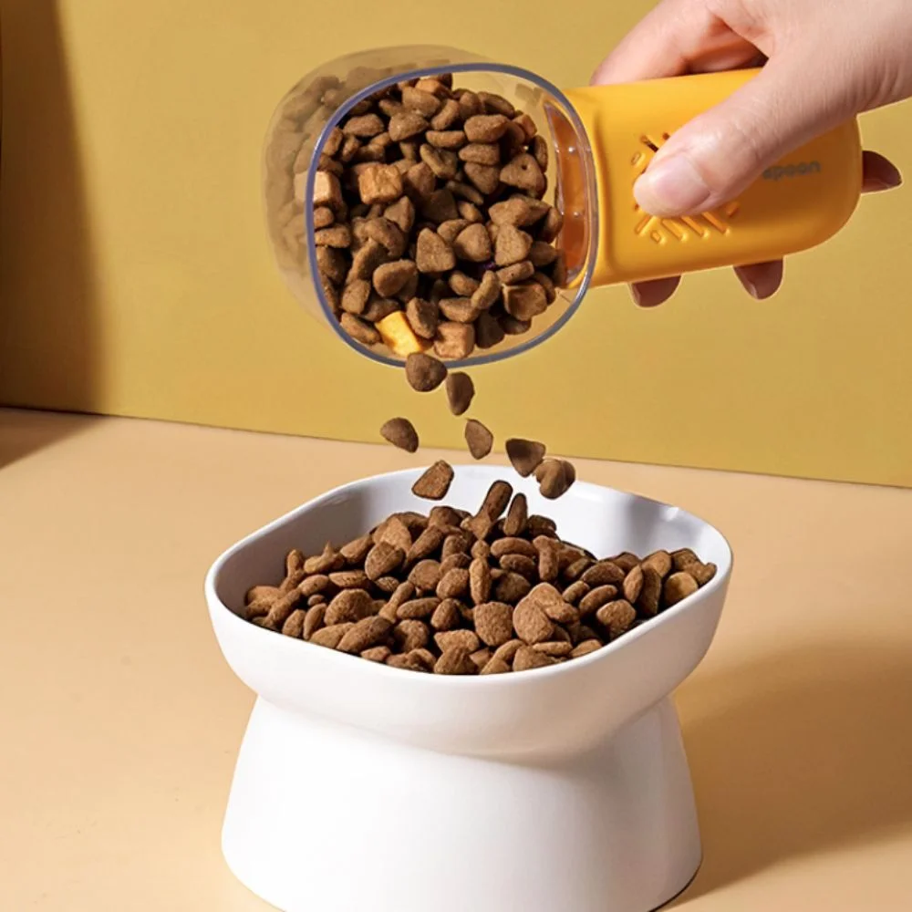 

2Pcs With Scale Measuring Rice Spoon Removable Handle Built-in Storage Cavity Grain Spoon Plastic Transparent Pet Food Scoop