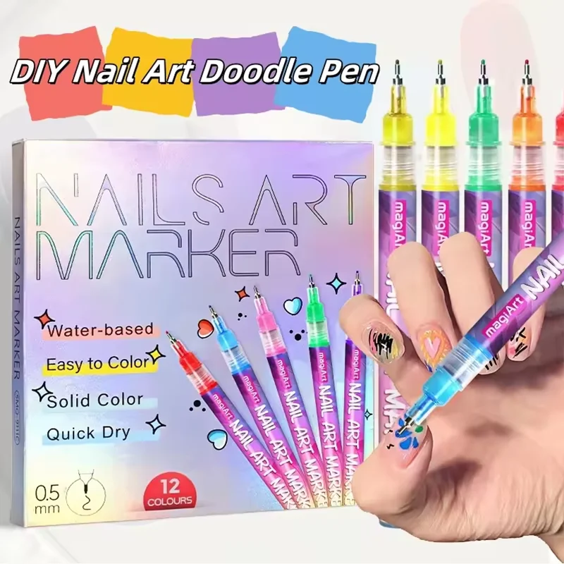 12pcs Nail Art Markers Customised Specialised Needle Tube Nail Art Pens Hand-Drawn Outline Pen Acrylic Paint Pen Set Acrylic Pai