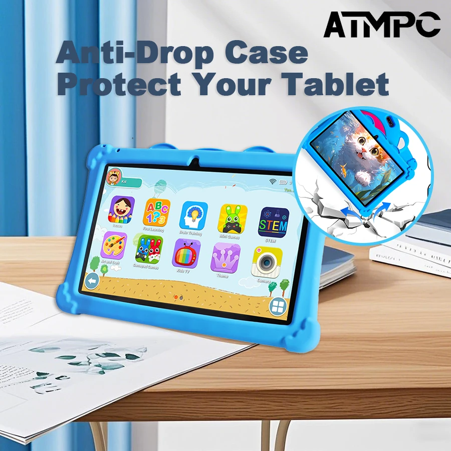 ATMPC Kids Tablet PC, 10.1 Inch Android 14, 3GB RAM 32GB ROM, IPS Screen, Eye Protection, WiFi 6, iWawa Parental Control Tablet
