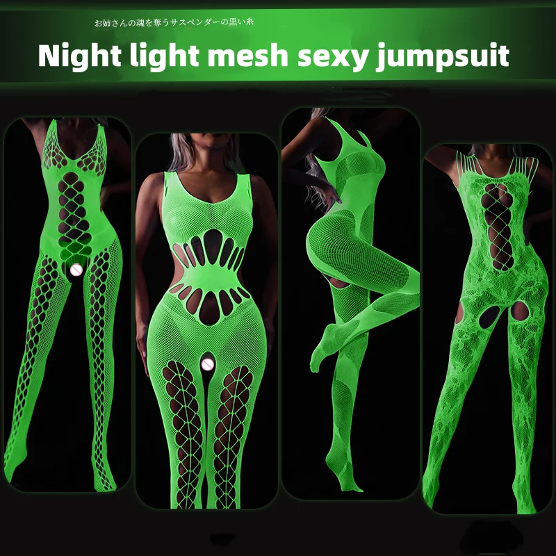Body Sexy luminoso transparente, ropa de red calada, lencería Sexy, disfraces sexuales para vestido de malla, ropa interior Bondage