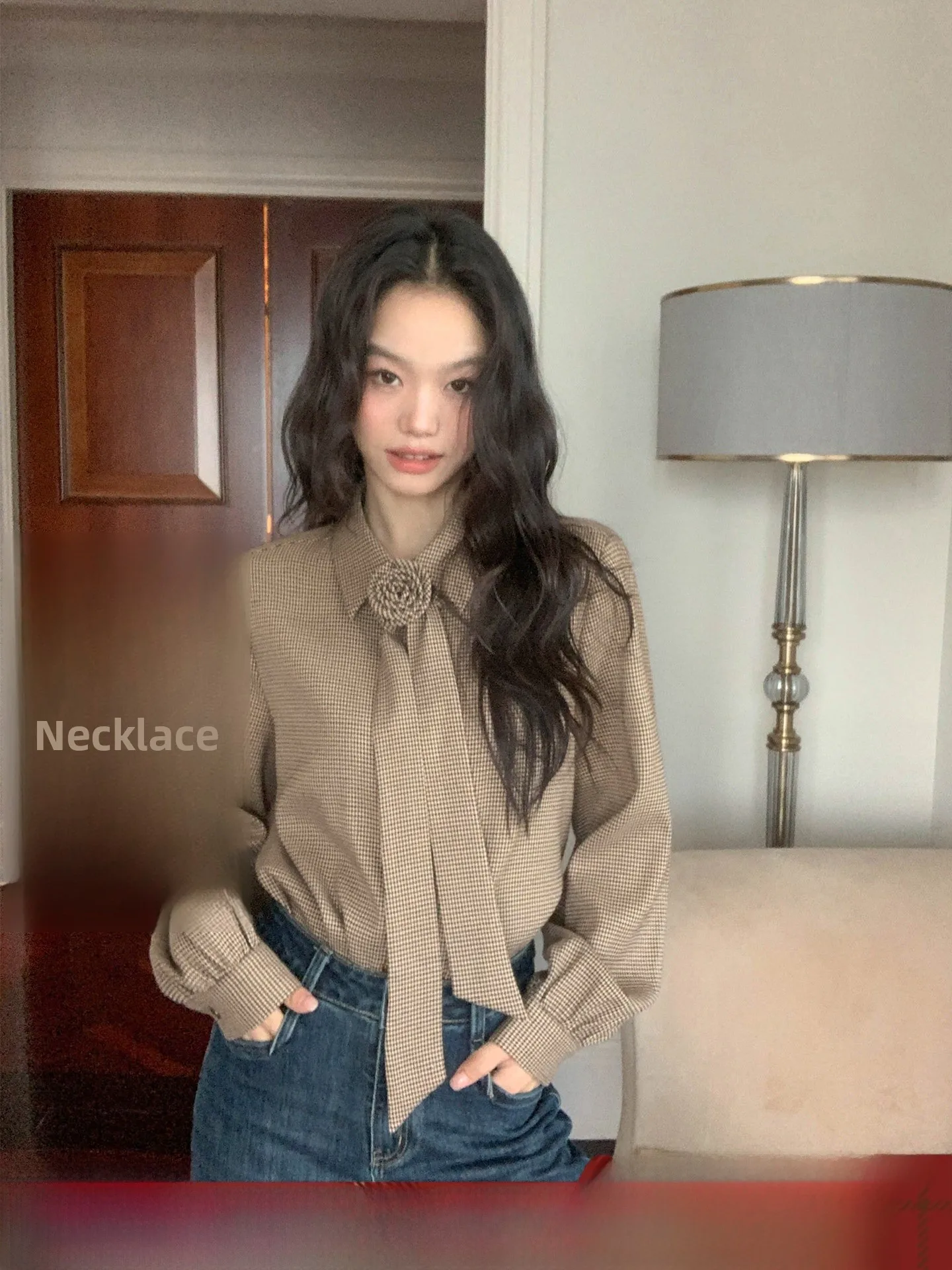 

Женская свободная блузка в стиле ретро с цветочным принтом и завязками, осенняя, из смесового полиэстера, без особых функций