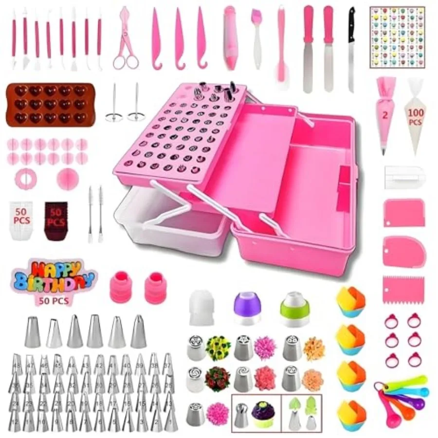 

Набор для украшения тортов из 387 предметов: инструменты для выпечки с 56 насадками для крема, 8 насадками для русских узоров и шариков, схема узоров, 3 лопатки, 5 переходников, 8 насадок-капельниц.