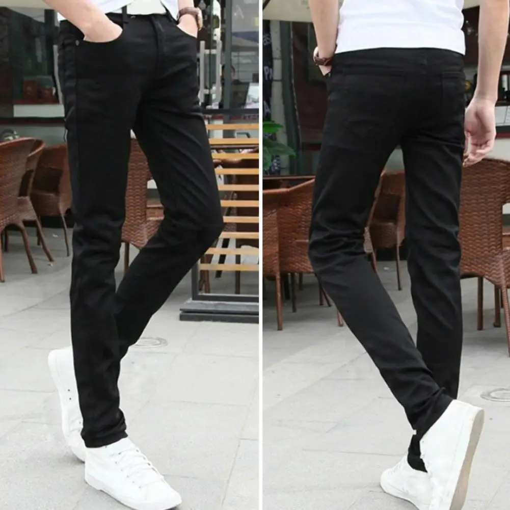 

Denim Pencil Pants for Men Men's Slim Fit Zipper Jeans Summer Casual Denim Pencil Pants for Office School Travel High for Retro