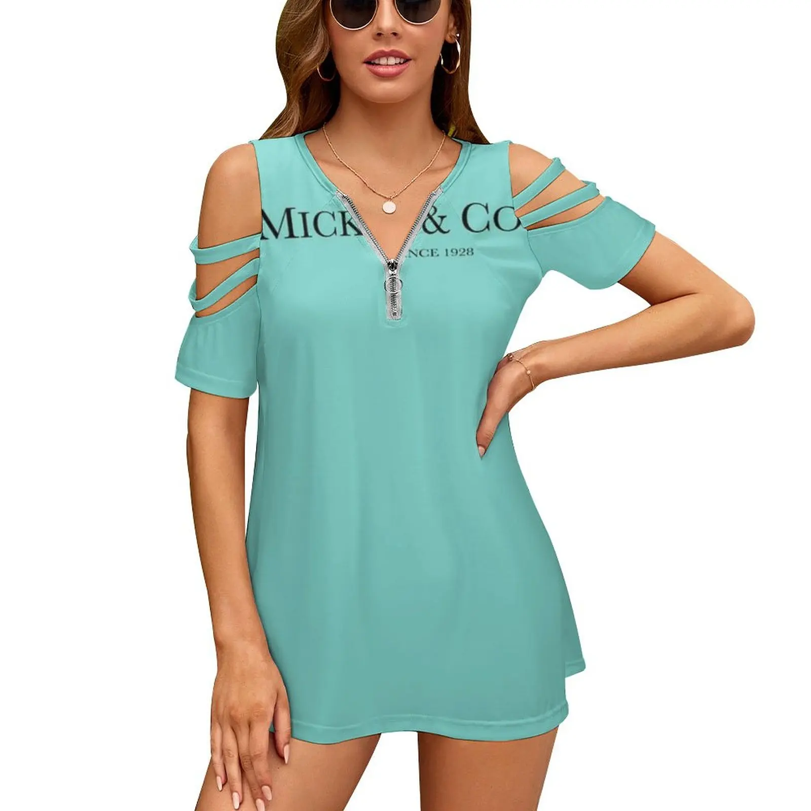 Mickey & Co. Since 1928 New Fashion Zip Off Shoulder Top Short-Sleeve Women Shirt Mickey Co 1928