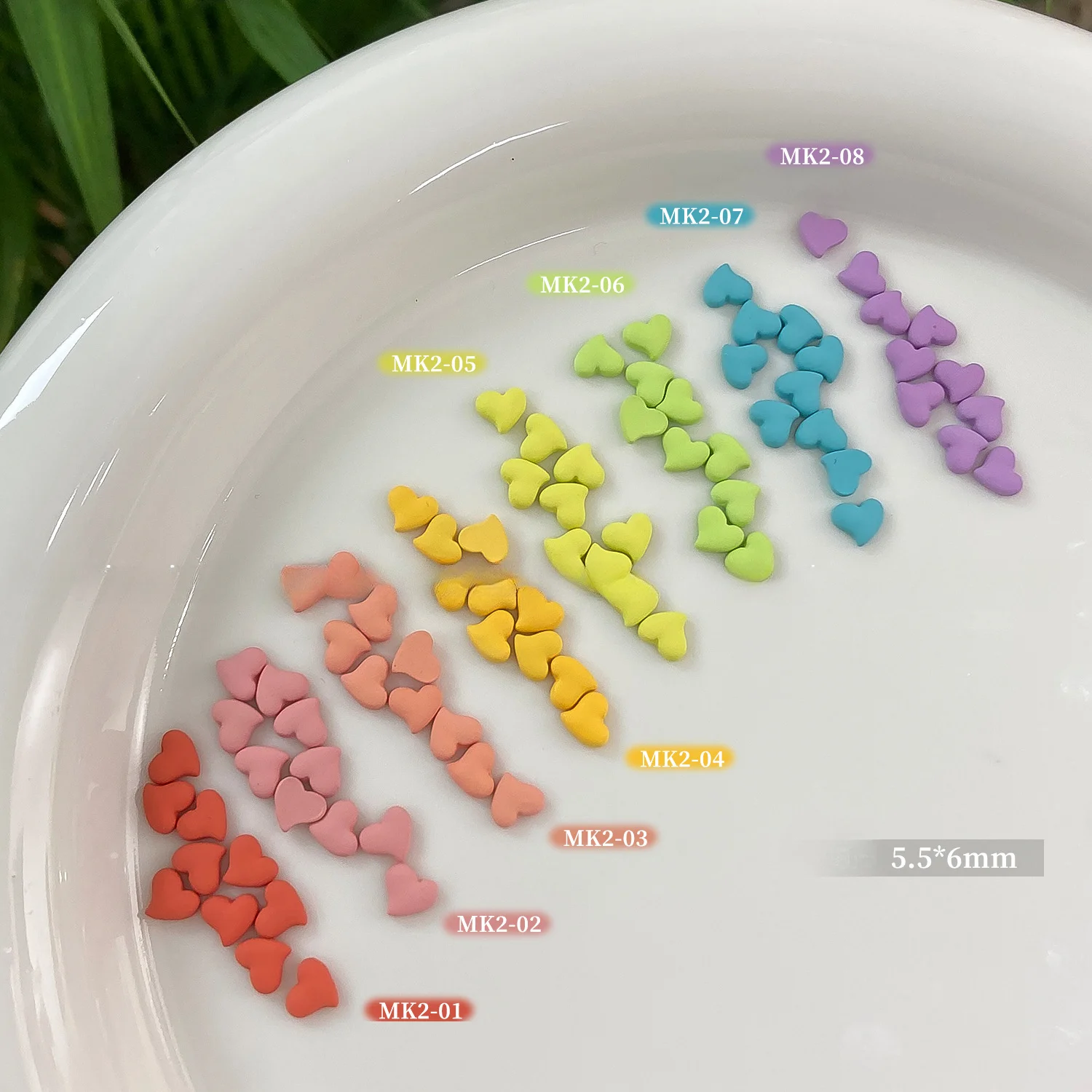 마카롱 캔디 컬러 귀여운 미니 하트 러브 네일 액세서리 플랫 바닥 10 개/가방 귀여운 네일 장식 여름 봄 네일 아트