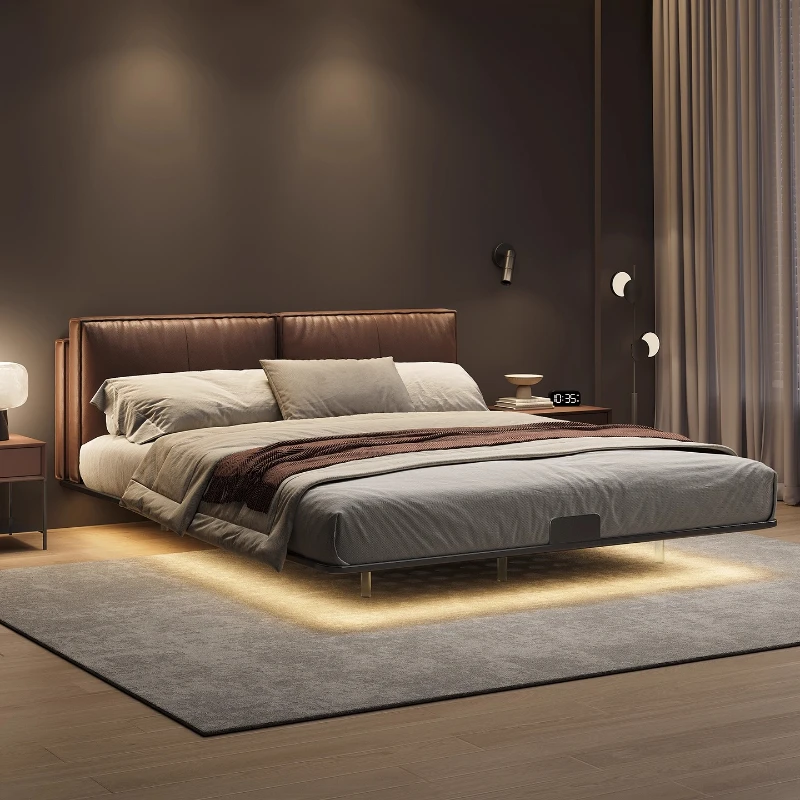 

interior Genuine leather double bed 180x200cm mid-century high-end comfortable modern beds elegant camas modermas furniture