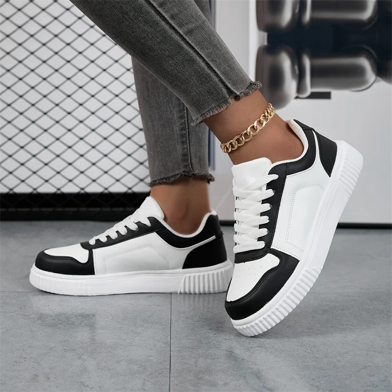 

Низкие белые кроссовки на шнуровке в корейском стиле, мужская уличная повседневная обувь, модная модная парная обувь, всесезонные, большого размера