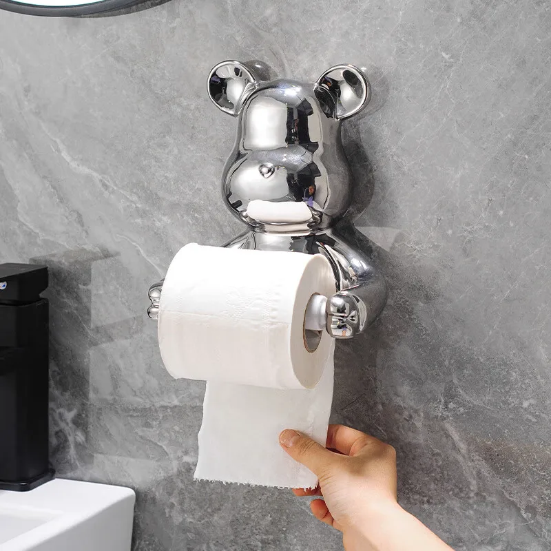 Cute bear tissue box creative fashion accessories, bathroom wall wallpaper roll home waterproof tissue holder