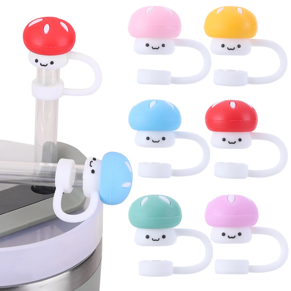 4/6/7Pc Silicone Cute Mushroom Straw Covers 10mm Kawaii Mushroom Straw Toppers Reusable for Stanley 30/40oz Tumbler Accessorie