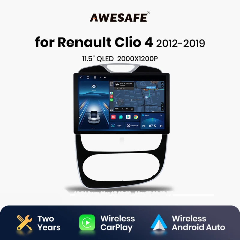 AWESAFE X7 PRO 11.5 "2K AI Voice Wireless CarPlay Android Auto autoradio per Renault Clio 4 ZOE 2012