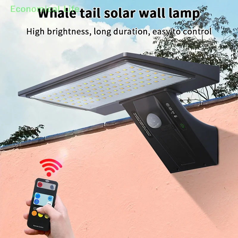 For Porch Yard Garden Solar OutdoorLights Motion Sensor With Control 90LED 3 Color 4Modes Security Flood Waterproof Light