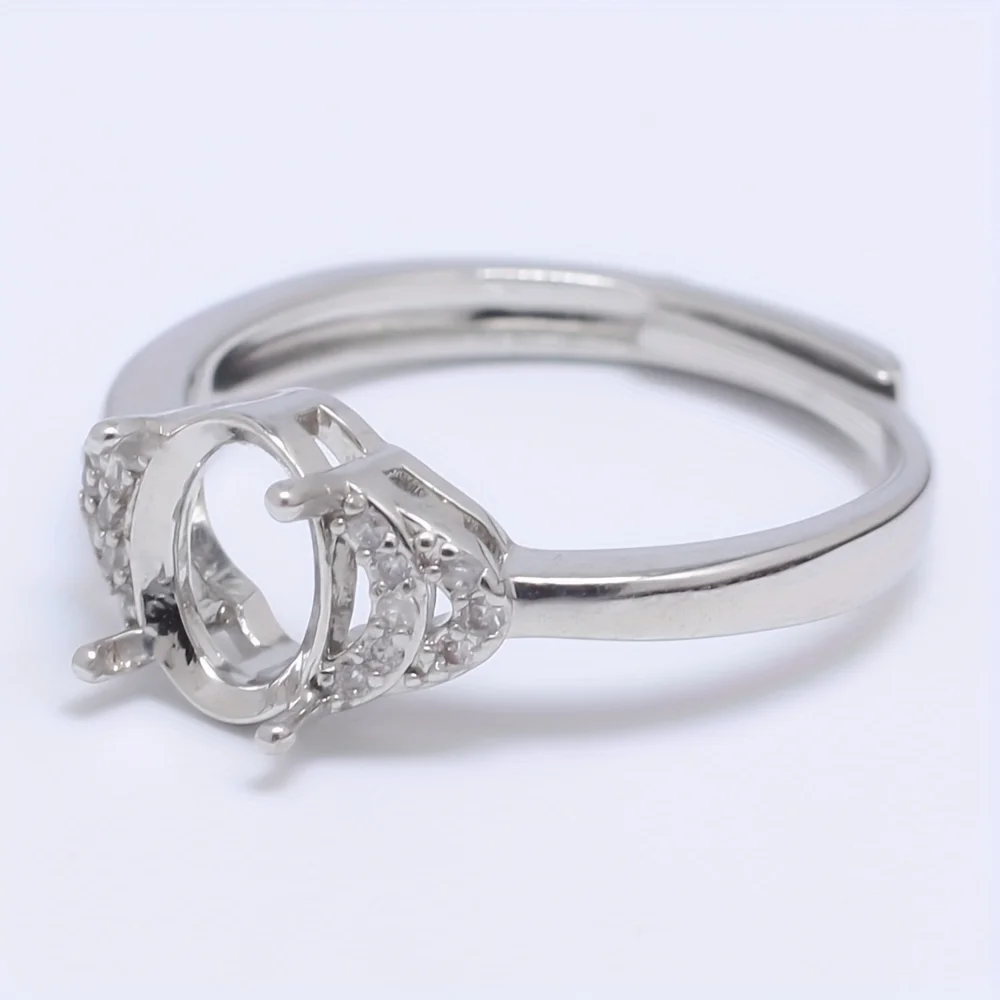 2Pcs Adjustable Semi Mount Ring Base Blank for 6*8mm Oval Cabochon 4 Prongs Ring Setting DIY Women Jewelry Making Brass Whit CZ