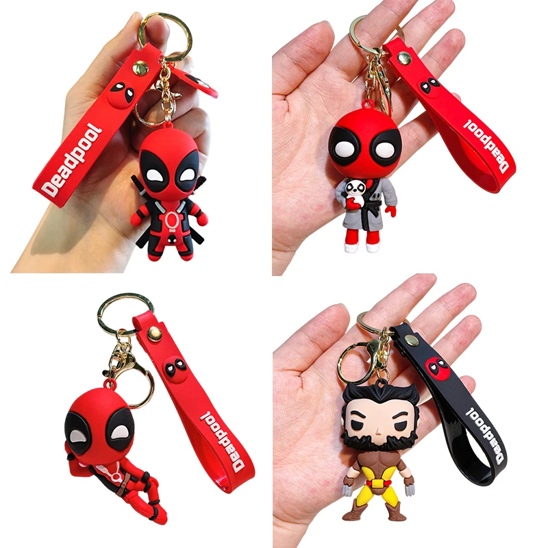 Marvel Series Keychain Wolverine Car Doll Key Chains Pendant Spider-Man Rubber Keychains Venom Couple Keyring Disney