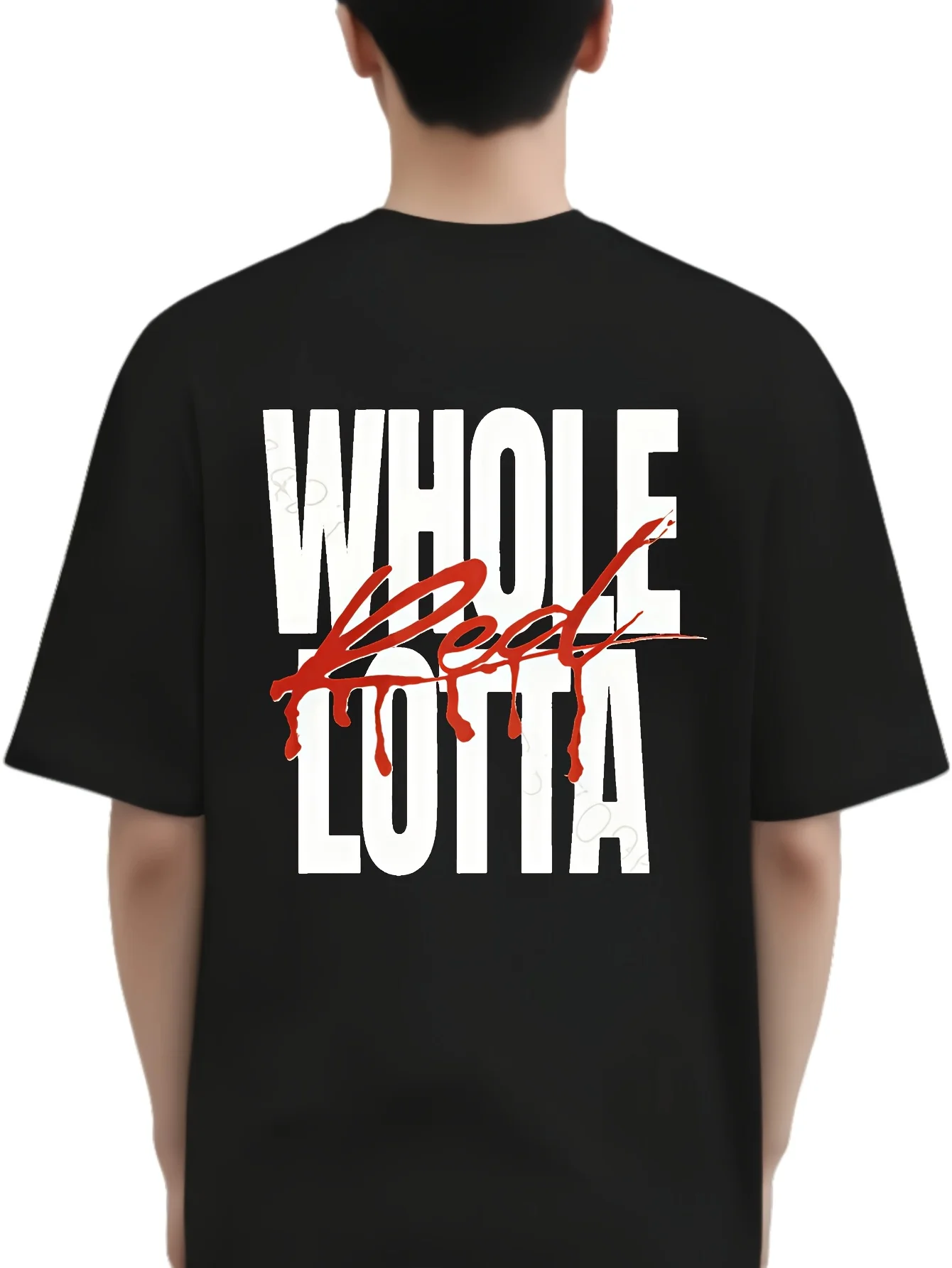تي شيرت هيب هوب مغني الراب للرجال - تصميم "Hole Lotta Red"، تي شيرت أسود كاجوال بأكمام قصيرة