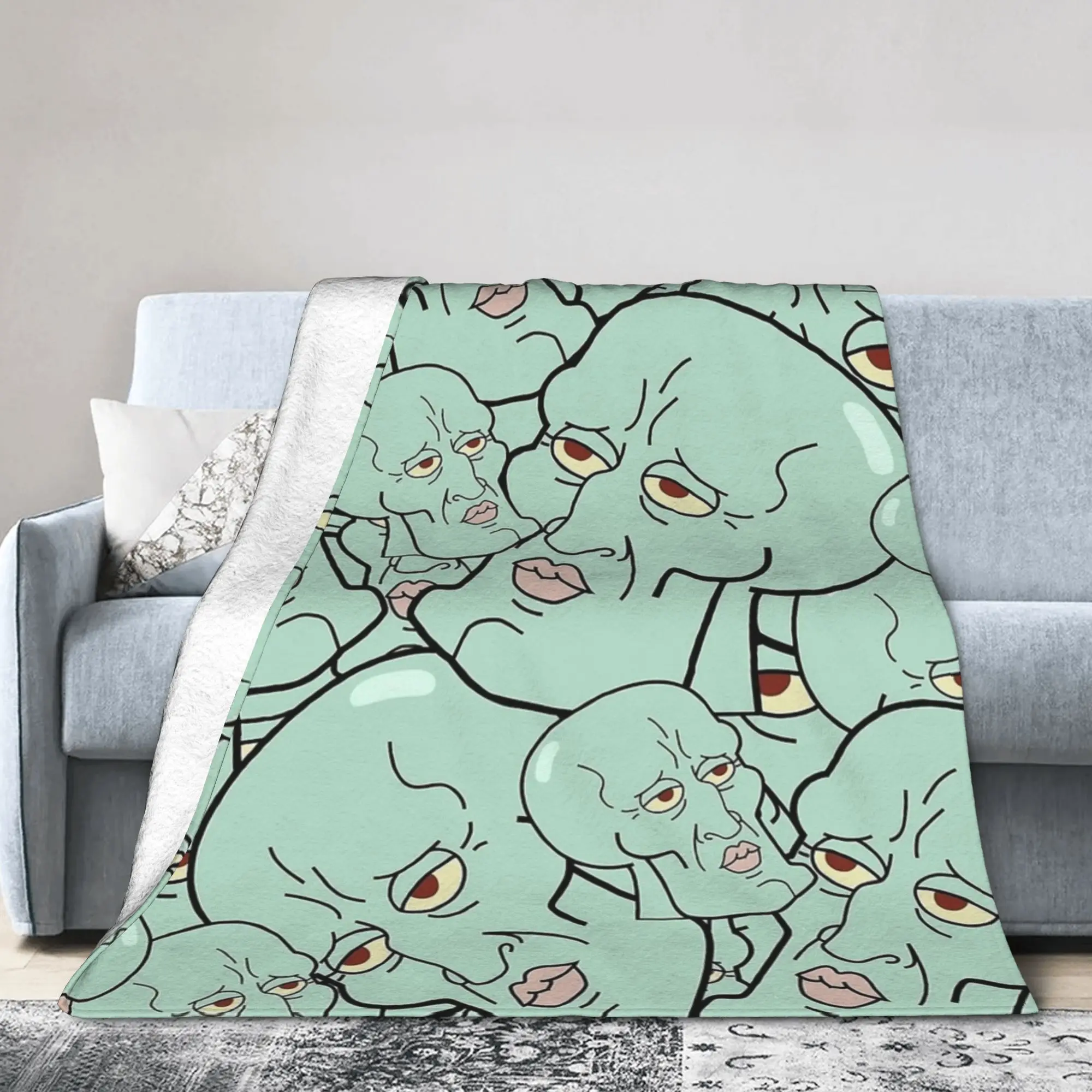 Handsome S-Squidwarded Pattern Blankets Flannel Decoration  Multi-function Soft Throw Blankets for Bedding Travel Bedding Throws
