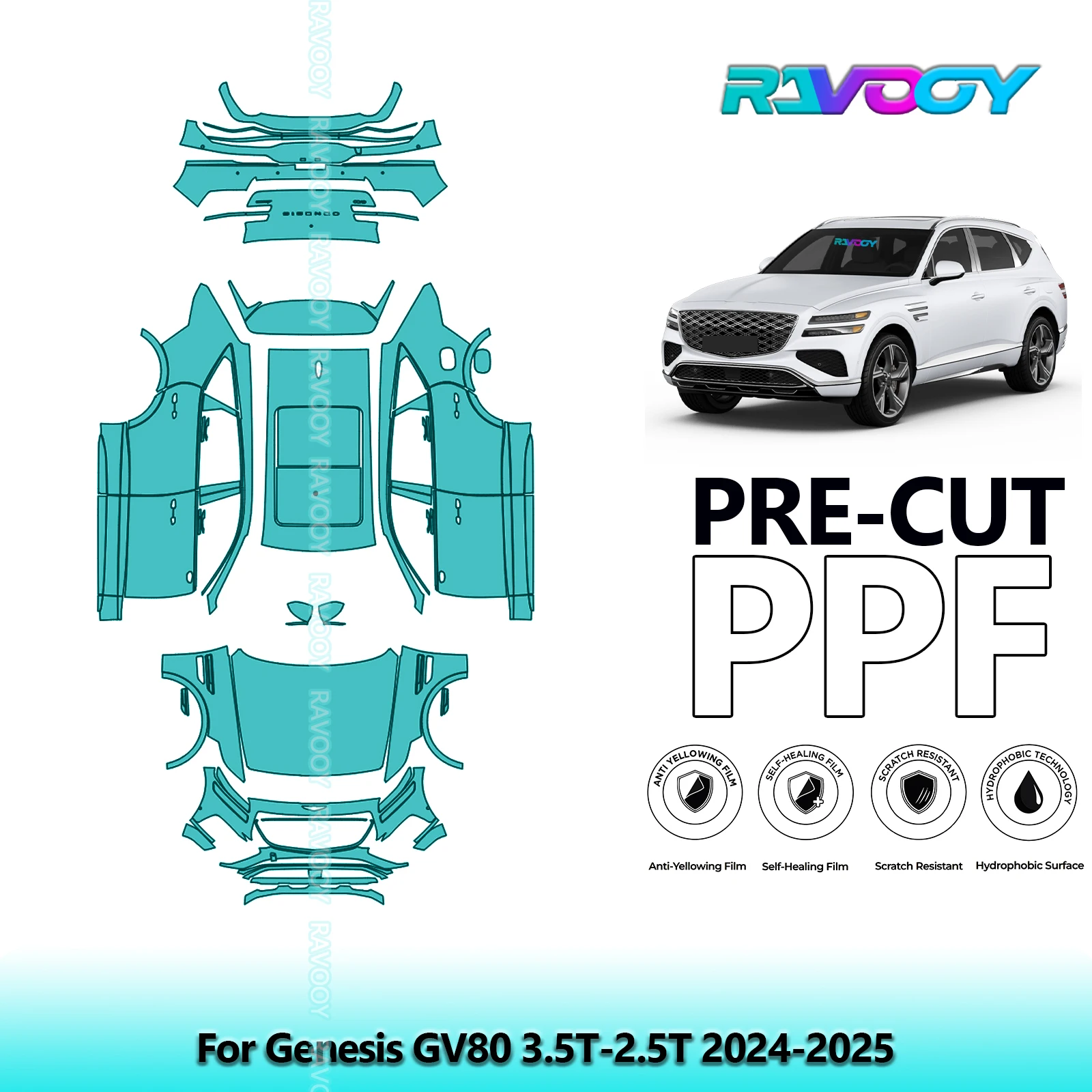 

Car Precut PPF Paint Protection Film Full Vehicle For Genesis GV80 3.5T-2.5T 2024-2025