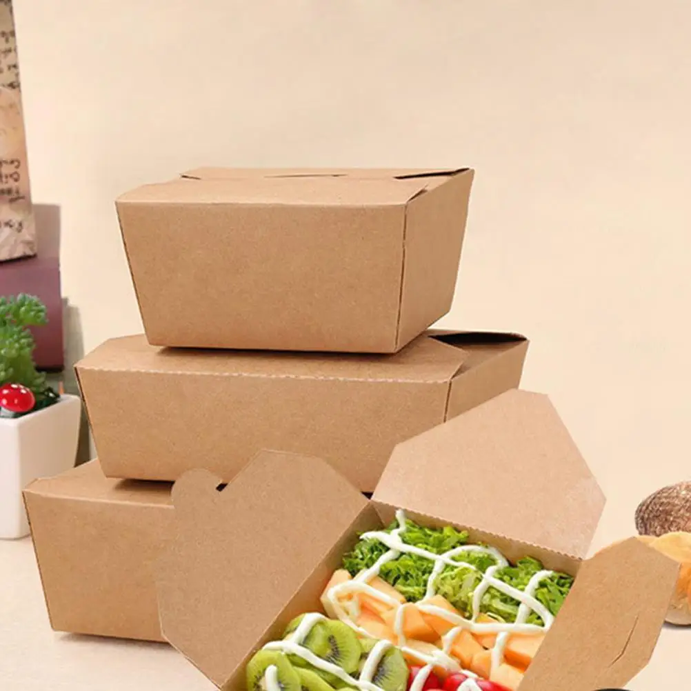 20 Pcs Kraft Paper Food Box Meal Container Fried Chicken Waterproof Prep Containers Home Kitchen Safe