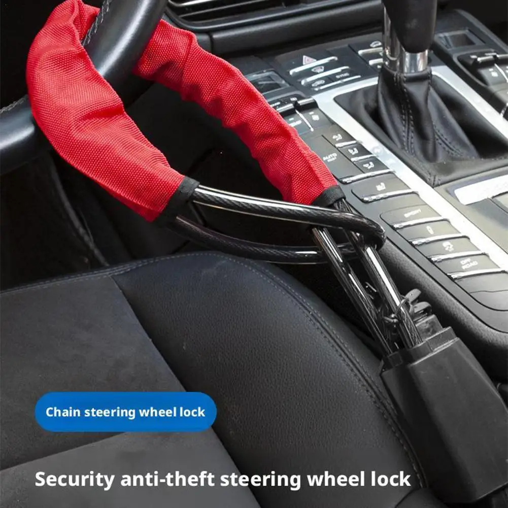 Car Steering Wheel Lock With Seat Belt Socket Steel Rope Universal Anti-theft Locking Car Lock System