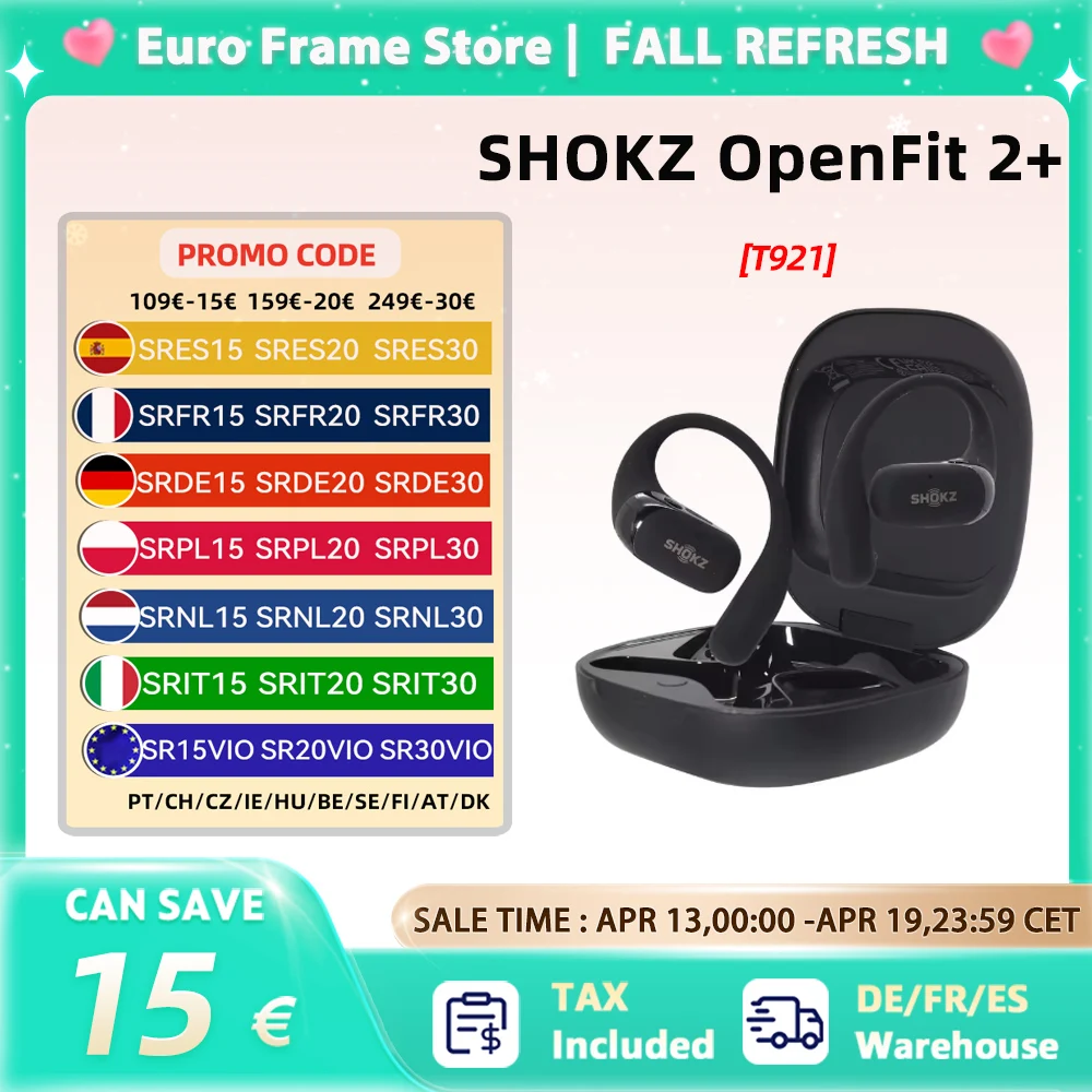 SHOKZ OpenFit 2 + T921 écouteurs d'oreille gratuits Dolby Audio Compatible 48 heures IP55 résistance à l'eau USB-C charge sans fil nouveau T921