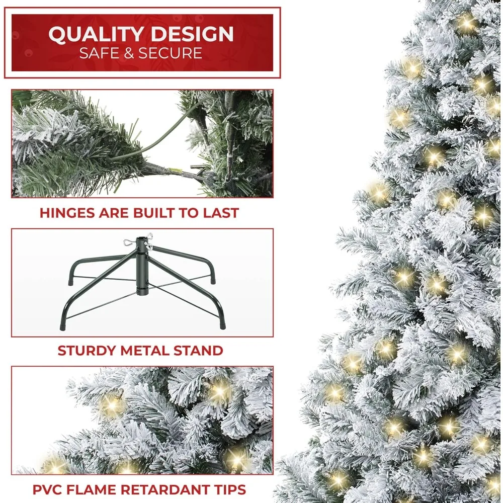 

7.5FT Pre-Lit Realistic Snow-Flocked Pine Artificial Holiday Christmas Tree with Sturdy Metal Stand