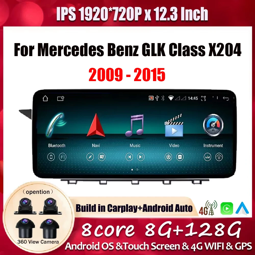 

12.3'' BT WIFI 4g GPS navi Android 14 For Mercedes Benz GLK Class X204 2009 - 2015 Car Radio Multimedia Player System DSP Stereo