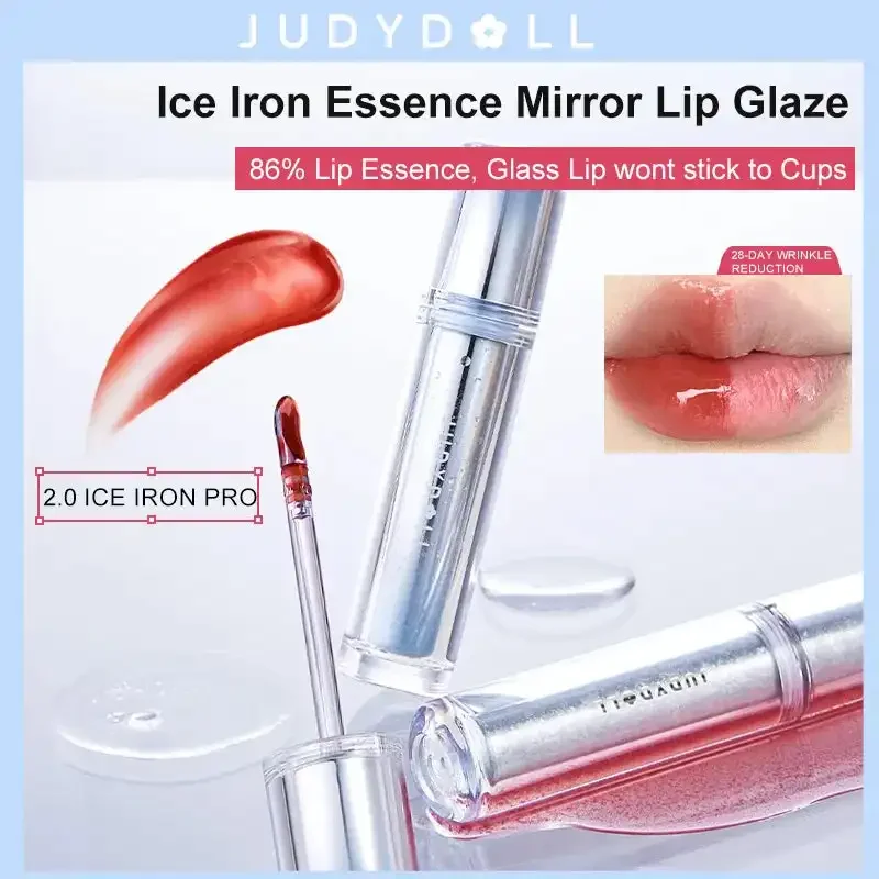 Judydoll Ice Iron Lip Glaze Lipsticks Non-Stick Cups Mirror Shine Watery Lip Lotion Metal Brush Head Makeup Cosmetics