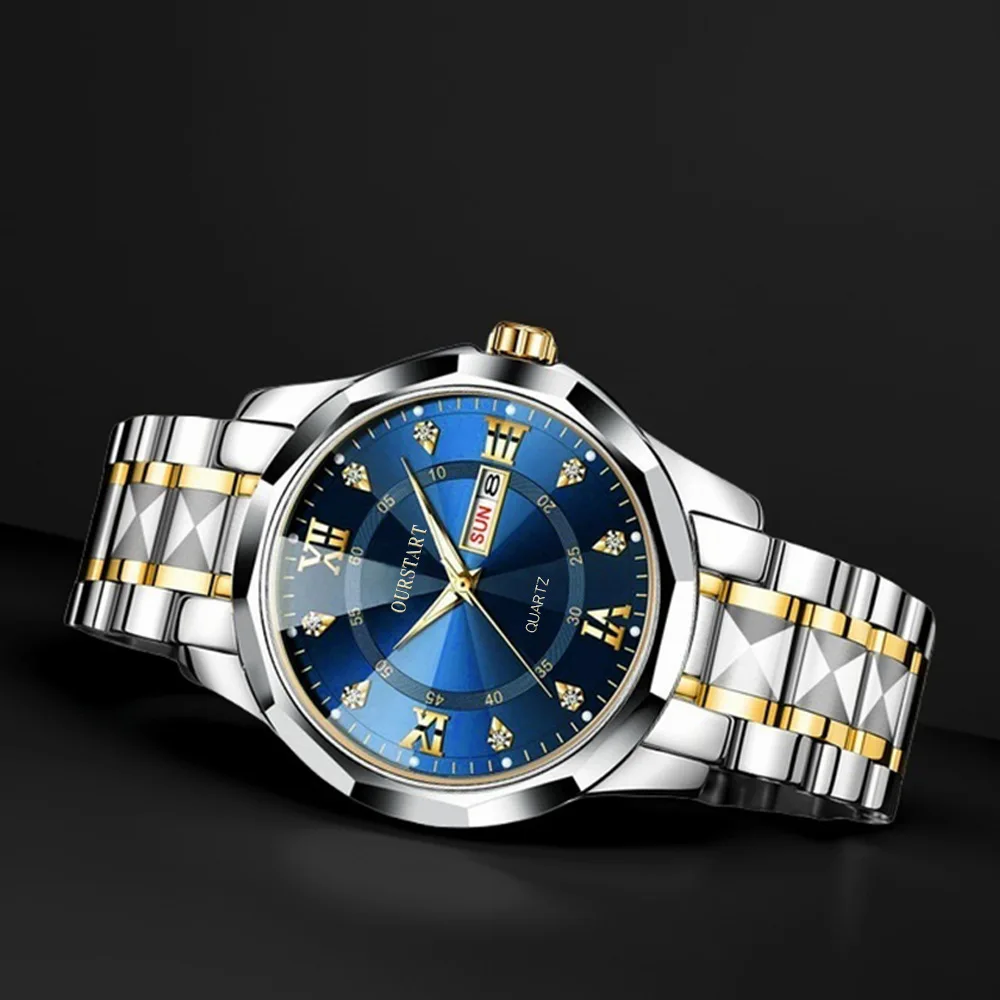 ZH154 세련된 남성용 시계, 야간 조명 방수 듀얼 캘린더 쿼츠 시계, 비즈니스 시계, 선물, 남성용 시계