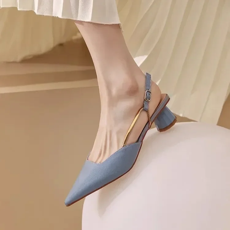 

Women's Low Heels Sandals Fashion Pointed Toe Women's Stiletto Heels Slingback Casual Slippers Wedding Bride 2024 New