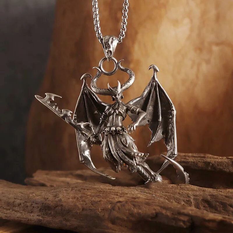 Нож Держатель Крылья Дьявола Подвеска Король Дьявола Ожерелье Мужские Панк Готический Байкер Рок Ювелирные Изделия Подарок На Хэллоуин