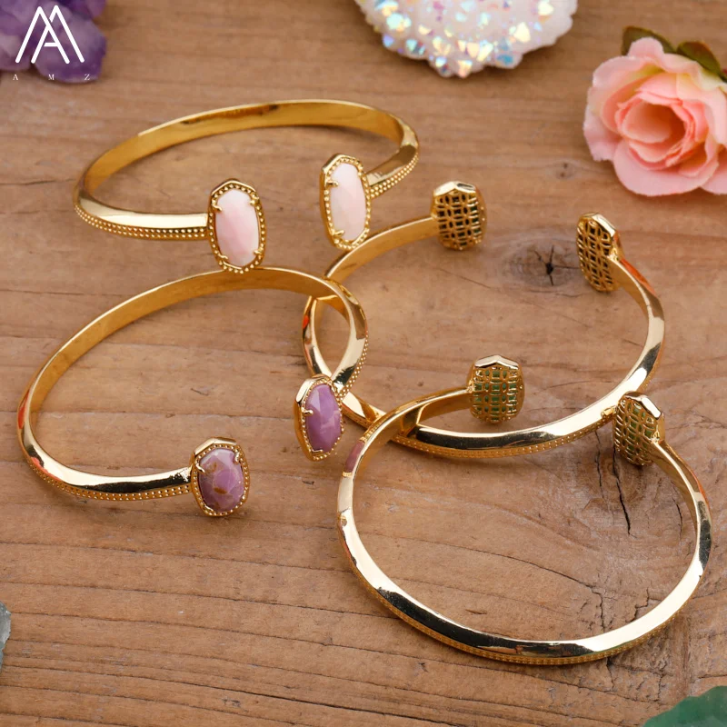 Luxury Women's Gemstone Bead Bangle Bohemian Style Bangle Moonstone Australian Jade Fashionable Women's Jewelry Gift Bangles