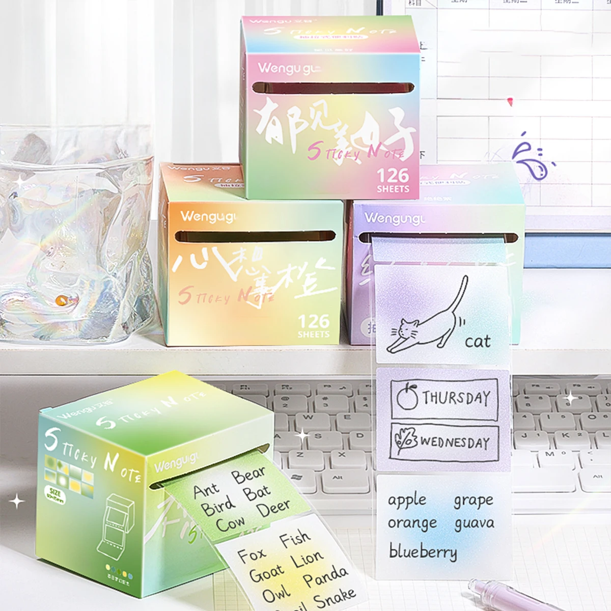 126 Sheets Transparent Sticky Notes Box, Pull-Out Memo Pads with Large Capacity Marking Tabs for School, Office, Journals, Gifts