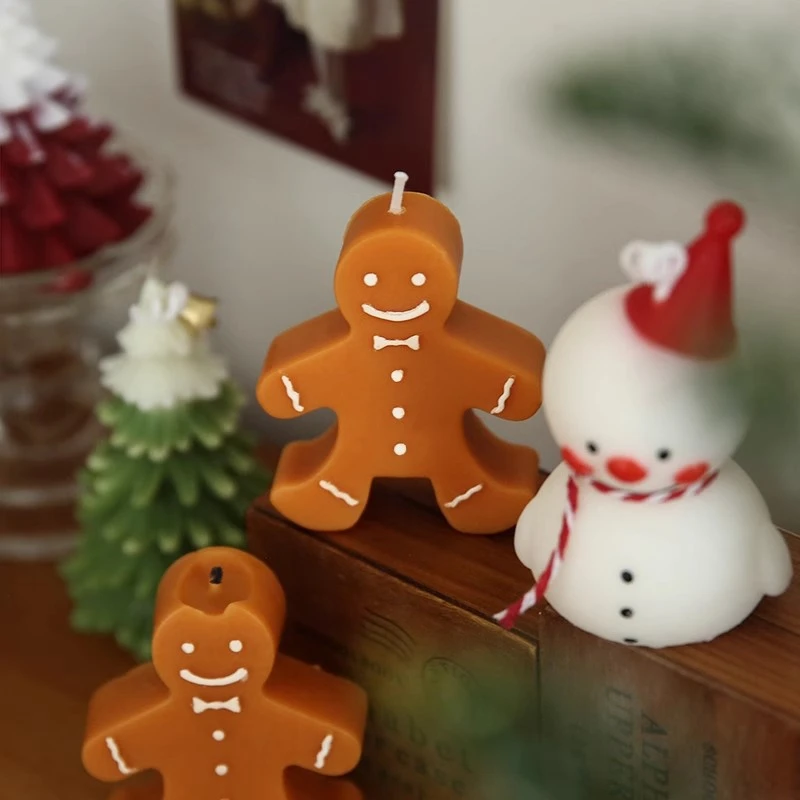 Christmas Decorative Candles Santa Claus Snowman Gingerbread Man Shaped Candles Desktop Ornament Wax Craft Gifts Xmas Decoration