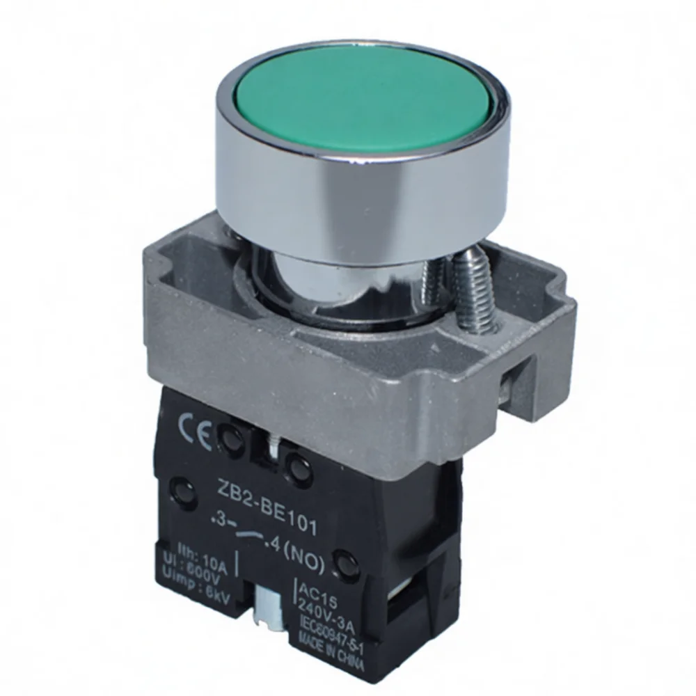 Industrial Metal Push Button Switch XB2 ZB2 Series Green Flat Head Momentary Switch For Automation Equipment Assembly