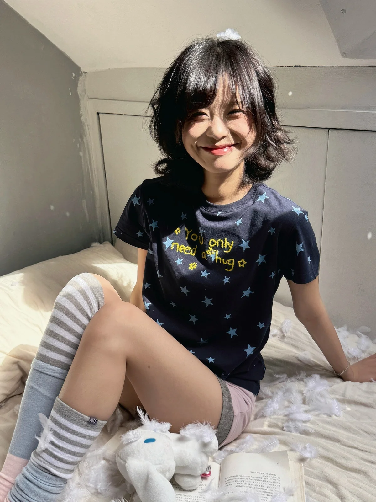 Sakura Embroidered Short Sleeve T-Shirt Women's Slim Fit Casual Style Summer Versatile Shoulder Length round Neck Top