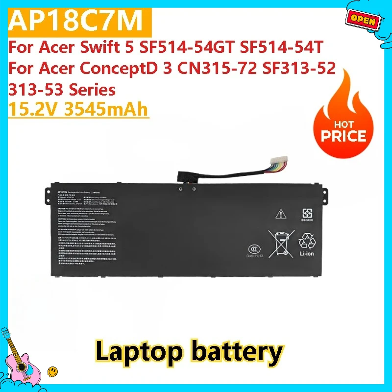 

Аккумулятор для ноутбука 15,2 В 3545 мАч AP18C7M для Acer Swift 5 SF514-54GT SF514-54T для Acer ConceptD 3 CN315-72 SF313-52 313-53 серии