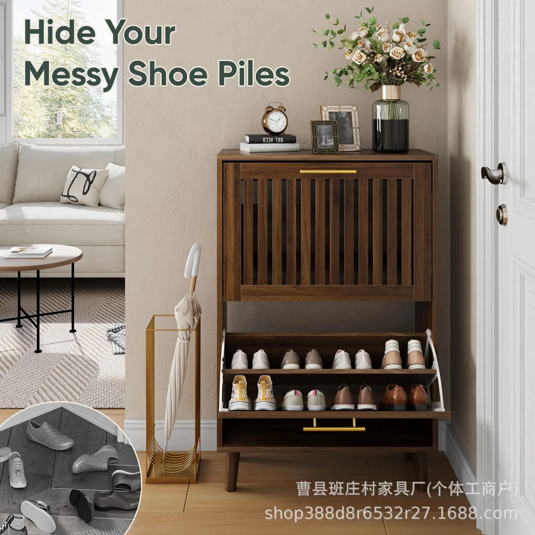 

Customizable flap blinds drawer slim shoe rack with gold handle freestanding invisible entrance