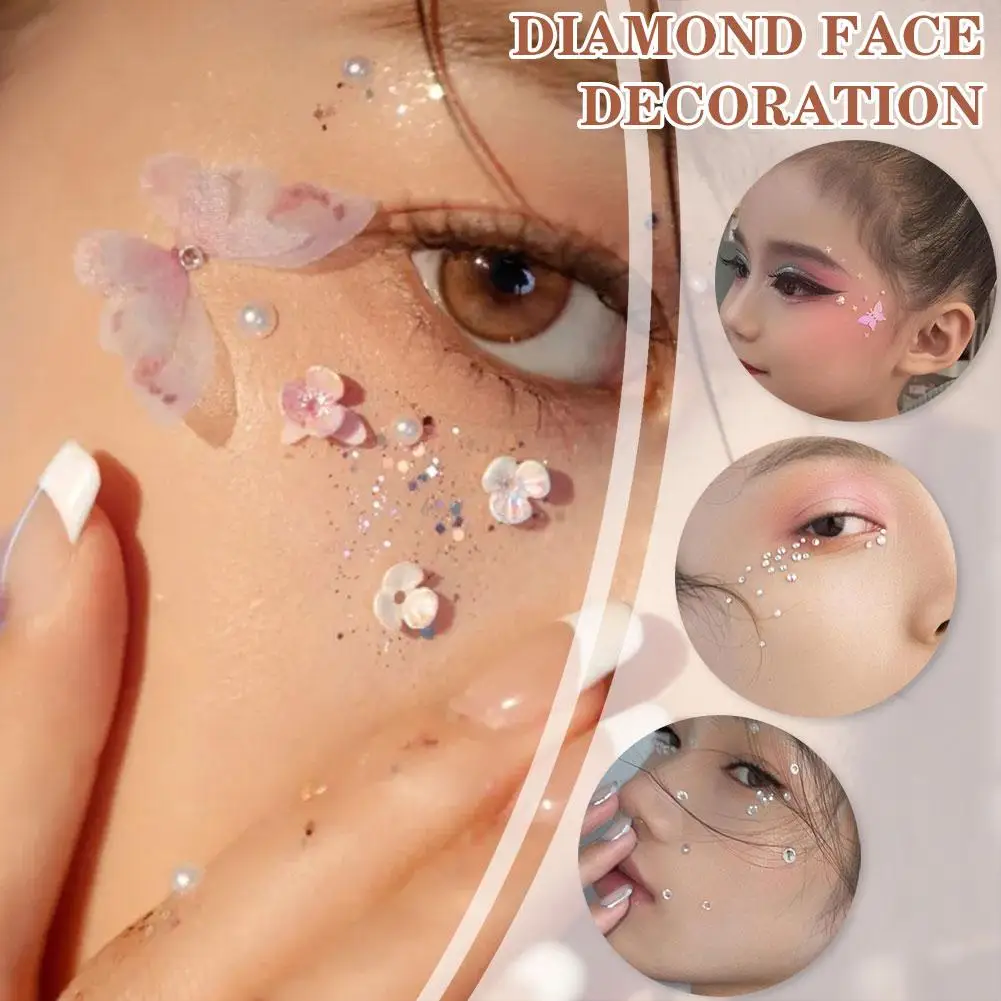 1Box Eyes Face Makeup Facial Decoration Patch Butterfly Rhinestone Sequin Art Diamond Adhesive DIY Decoration Glitter Pearl T4A5