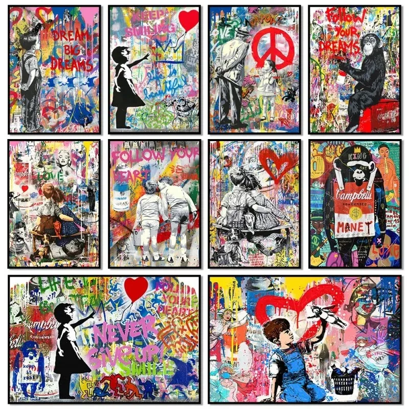 Pop Street Graffiti Wall Art Banksy Boy Girl In Love HD Oil On Canvas Posters And Prints For Living Room Bedroom Decor Gifts