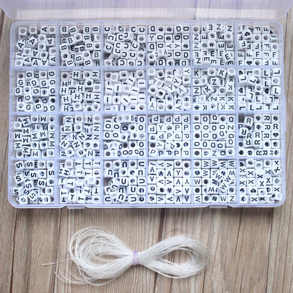 

1200PCS DIY 6mm Square Acrylic Alphabet Beads Big Hole Letter Cube Beads with String for Jewelry Making Bracelets Key Chains