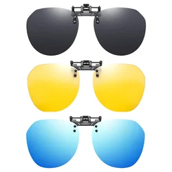 VIVIBEE Flip Up Clip on Sunglasses Polarized Fishing Men Gredient Grey Lens Driving UV400 Big Aviation Night Vision Sun Glasses