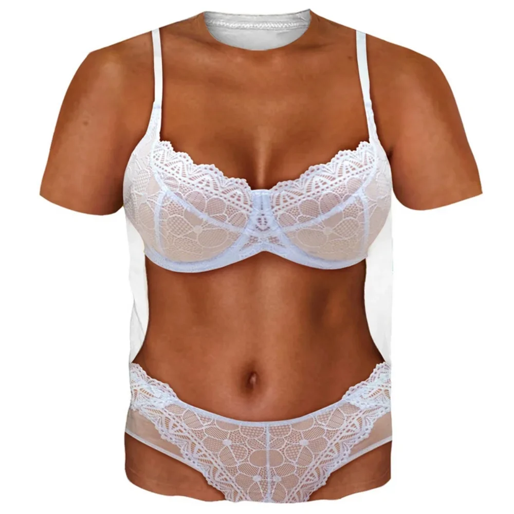 Lustige Bikini-Grafik-T-Shirts für Herren, 3D-Druck, Fake-Abdominalmuskeln, Kurzarm-T-Shirt, Damen-Cosplay-Kostüm, Neuartige T-Shirts – Detail 8