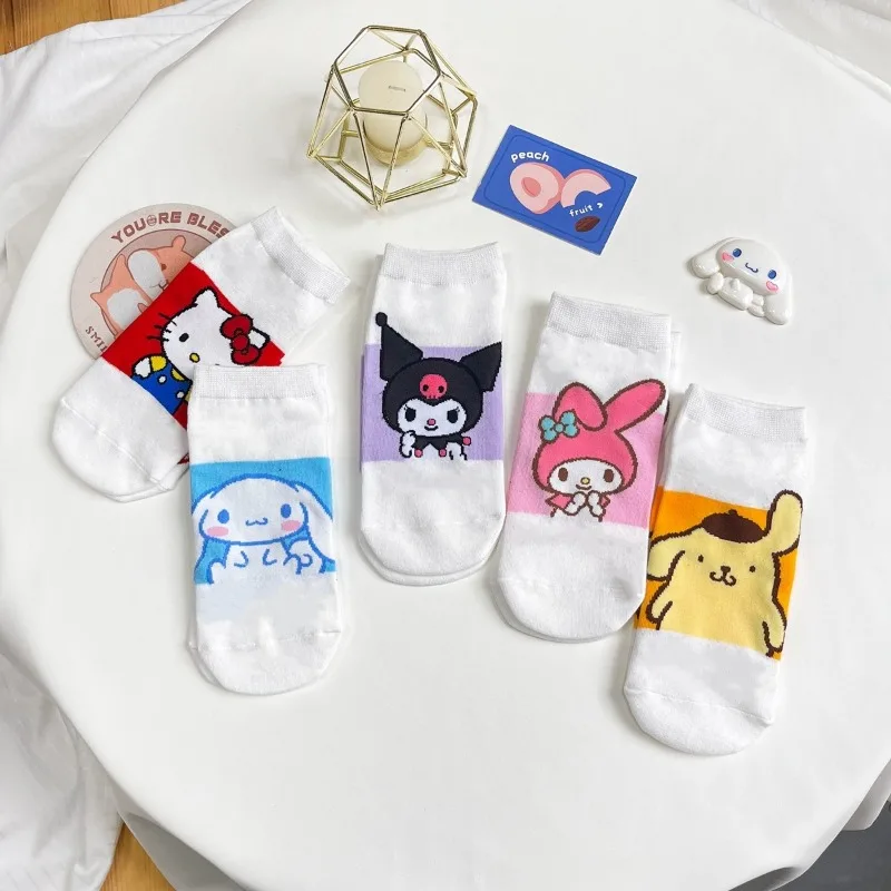 

Kawaii Sanrio Cinnamoroll My Melody Anime Cotton Socks Cute Hello Kitty Kuromi Cartoon Ins Boat Stocking Gifts for Girls Boys