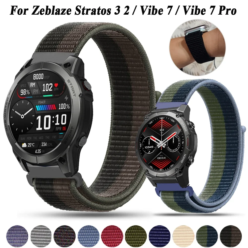 Sport Nylon Loop Strap For Zeblaze Stratos 2 3 Watch Band Bracelet Correa 22/20mm For Zeblaze Vibe 7 / Vibe 7 Pro Wristband Belt