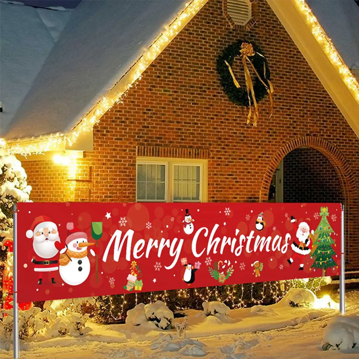 Christmas Outdoor Banner Flag Merry Christmas Decoration for Home 2024 Xmas Ornament Navidad Natal Noel Gift Happy New Year 2025