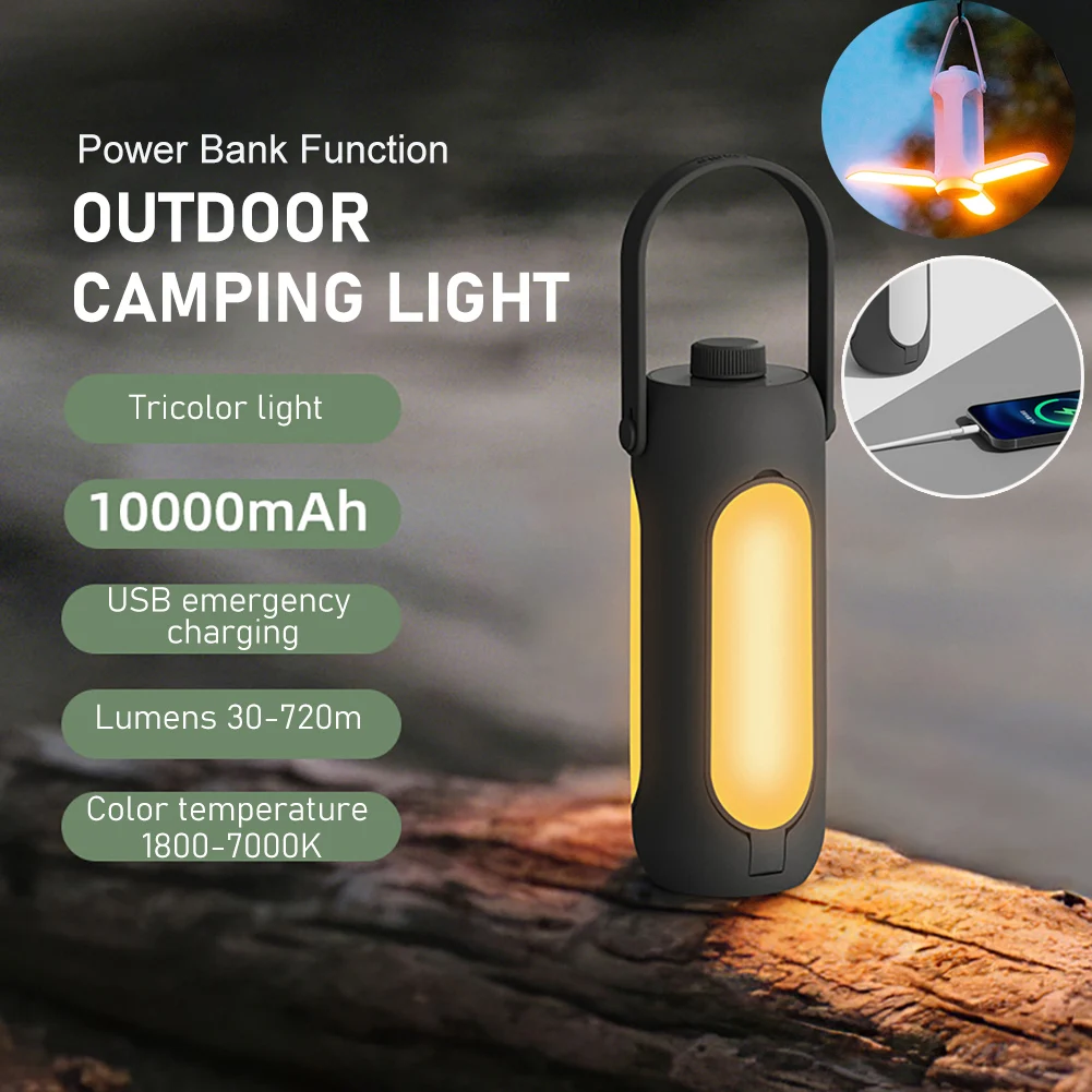 10000Mah Opvouwbare Camping Lamp Noodopvouwbare Tent Licht Waterdichte Zaklamp Buiten Led Zaklamp Tent Lantaarn Met Power Bank