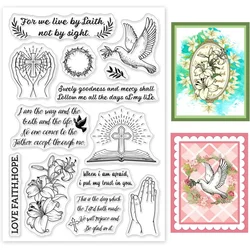 Christian Bible Verse Clear Stamp Religion Dove Silicone Clear Stamp Lilies Rubber Stamps for Scrapbook Journal Card Making