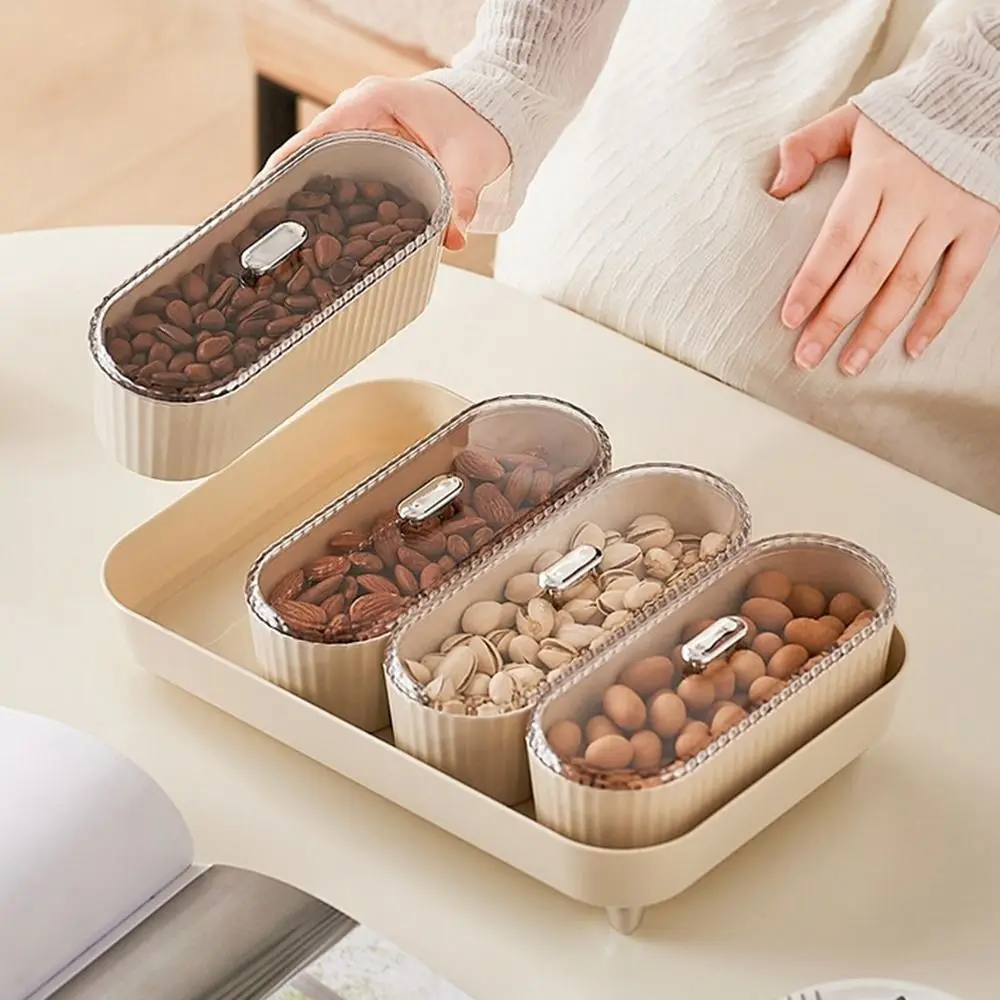 Practical Plastic Snack Dry Fruit Tray Dustproof with Lid Divided Serving Tray Moisture-proof Dessert Container Travel