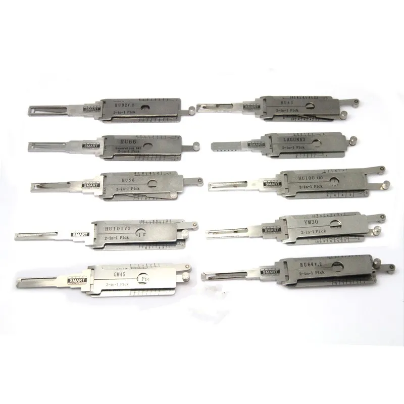 Smart Tools European Car 10PCS HU64 HU66 HU100R HU101 GM45 HU56 HU43 YM30 HU92 LAGUNA3 2 in 1 Decoder Locksmith Lock Pick Tool