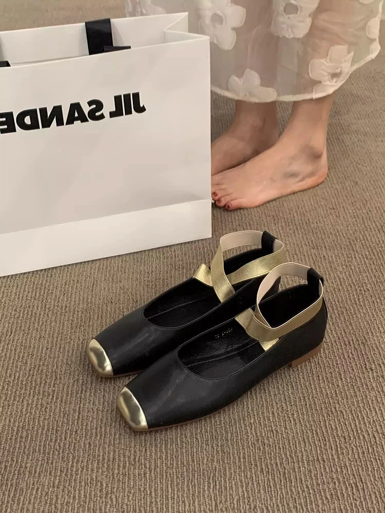 Płaski czarny buty damskie na co dzień damskie trampki oksfordy z kwadratowym noskiem eleganckie obuwie damskie jesień krzyż lato Retro skóra