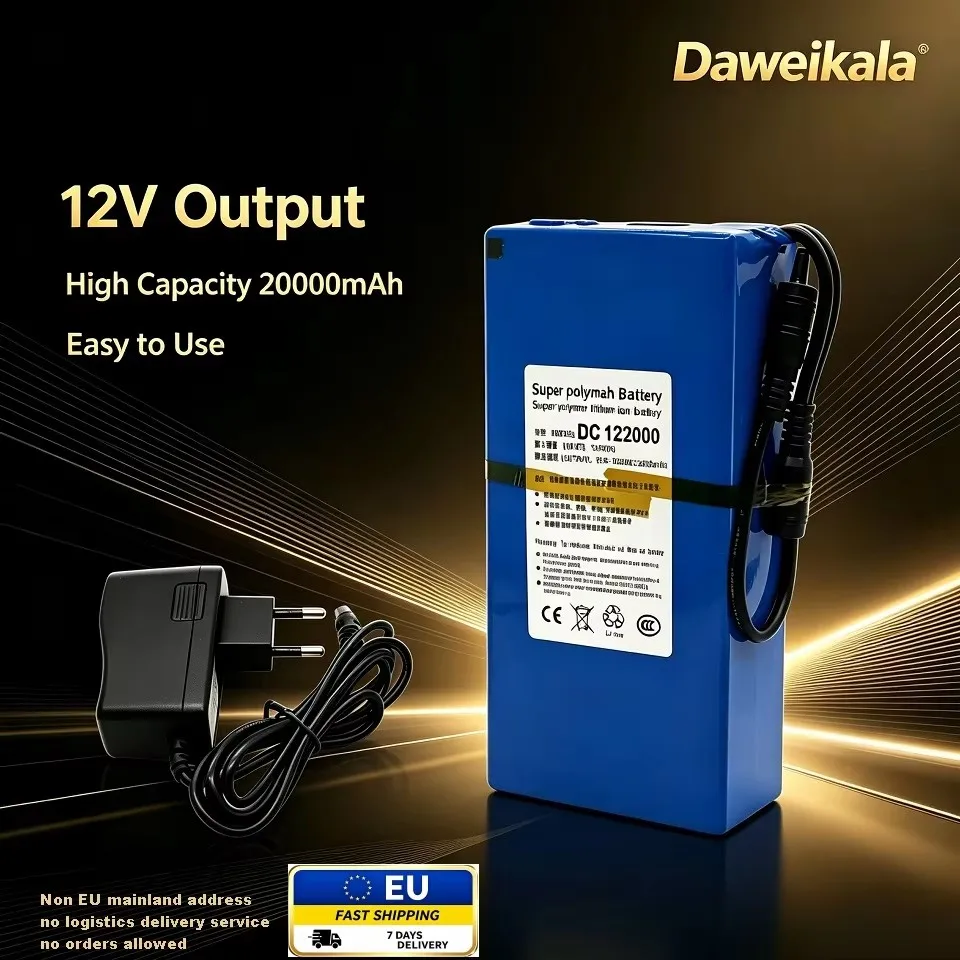12V 20000mAh Wiederaufladbarer Lithium-Akku für CCTV-Kamera, LED-Streifen, Router, Kleine Elektronische Geräte, EU-Lager, 7-Tage-Lieferung